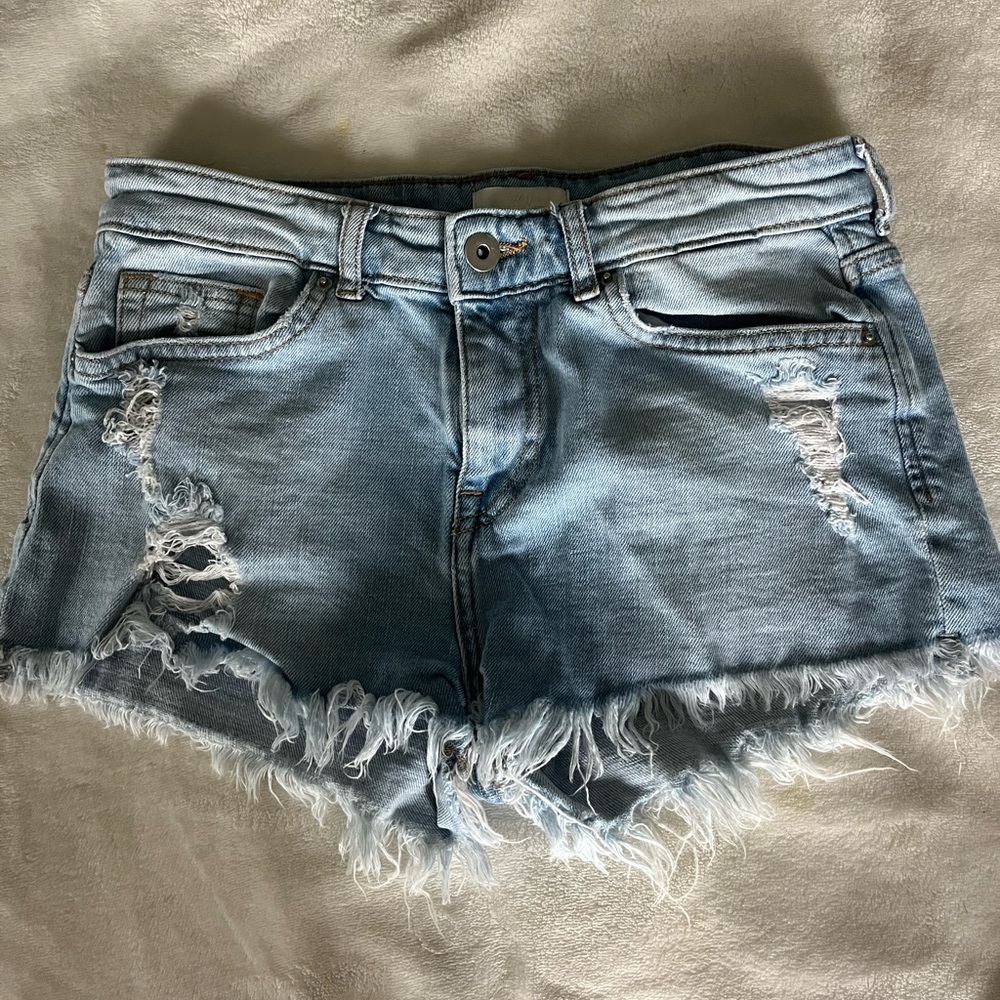 Distressed Denim Blue Shorts